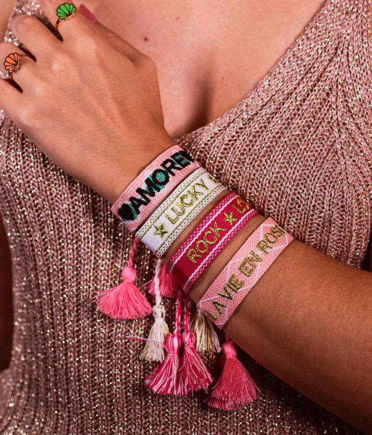 Bracelet tissé “Amour Chance Bonheur” – Image 2