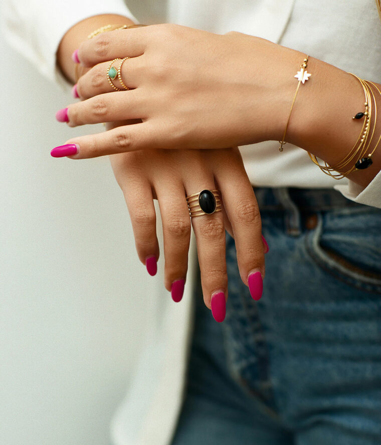 Bague multirangs Agate noire – Image 3