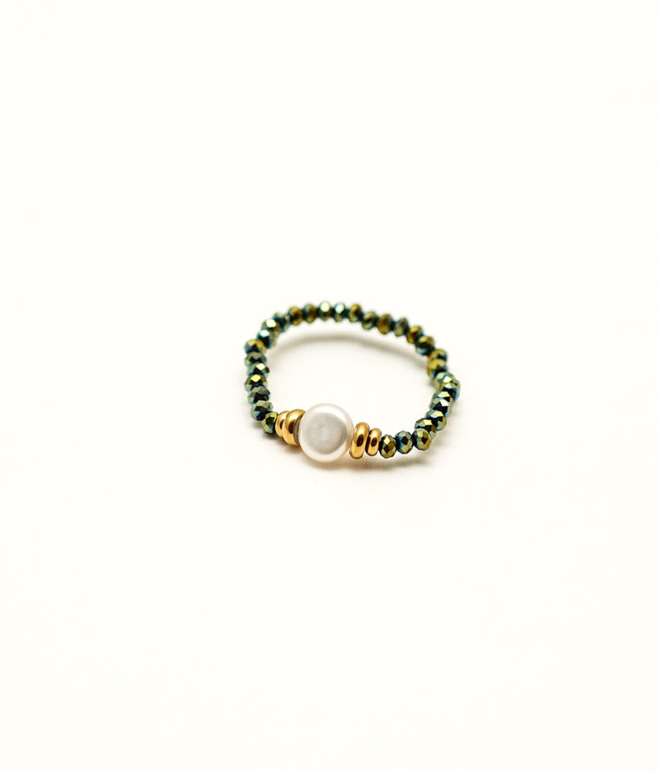 bague green pearls