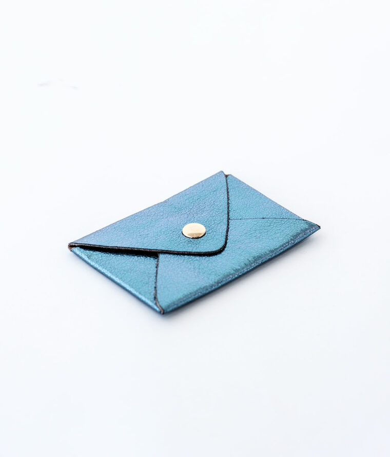 Porte cartes irisé bleu