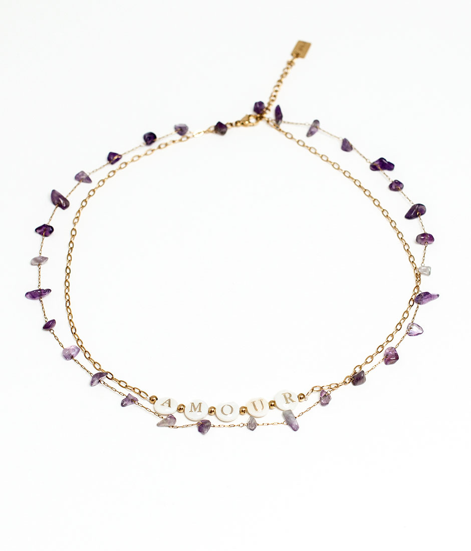 collier double rang amour améthyste