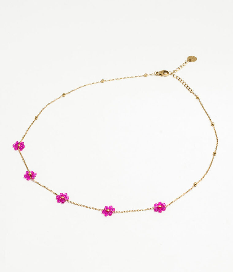 collier perles fleurs