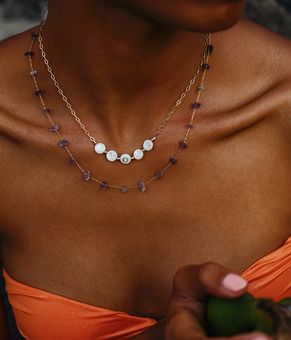 collier double rang amour améthyste