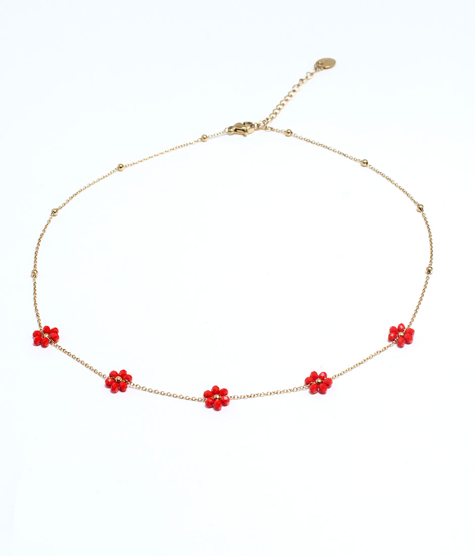 collier perles fleurs