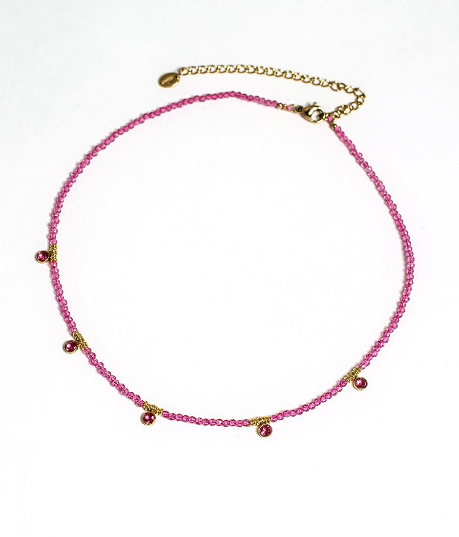 Choker perles et strass rose