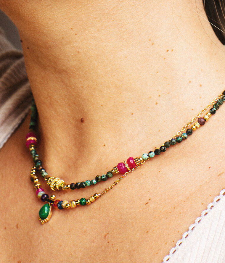 Collier Gemstone Beads - fuchsia – Image 2