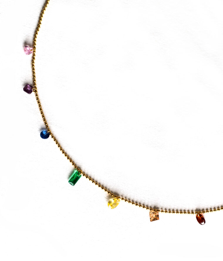 Collier maille boule cristaux colorés